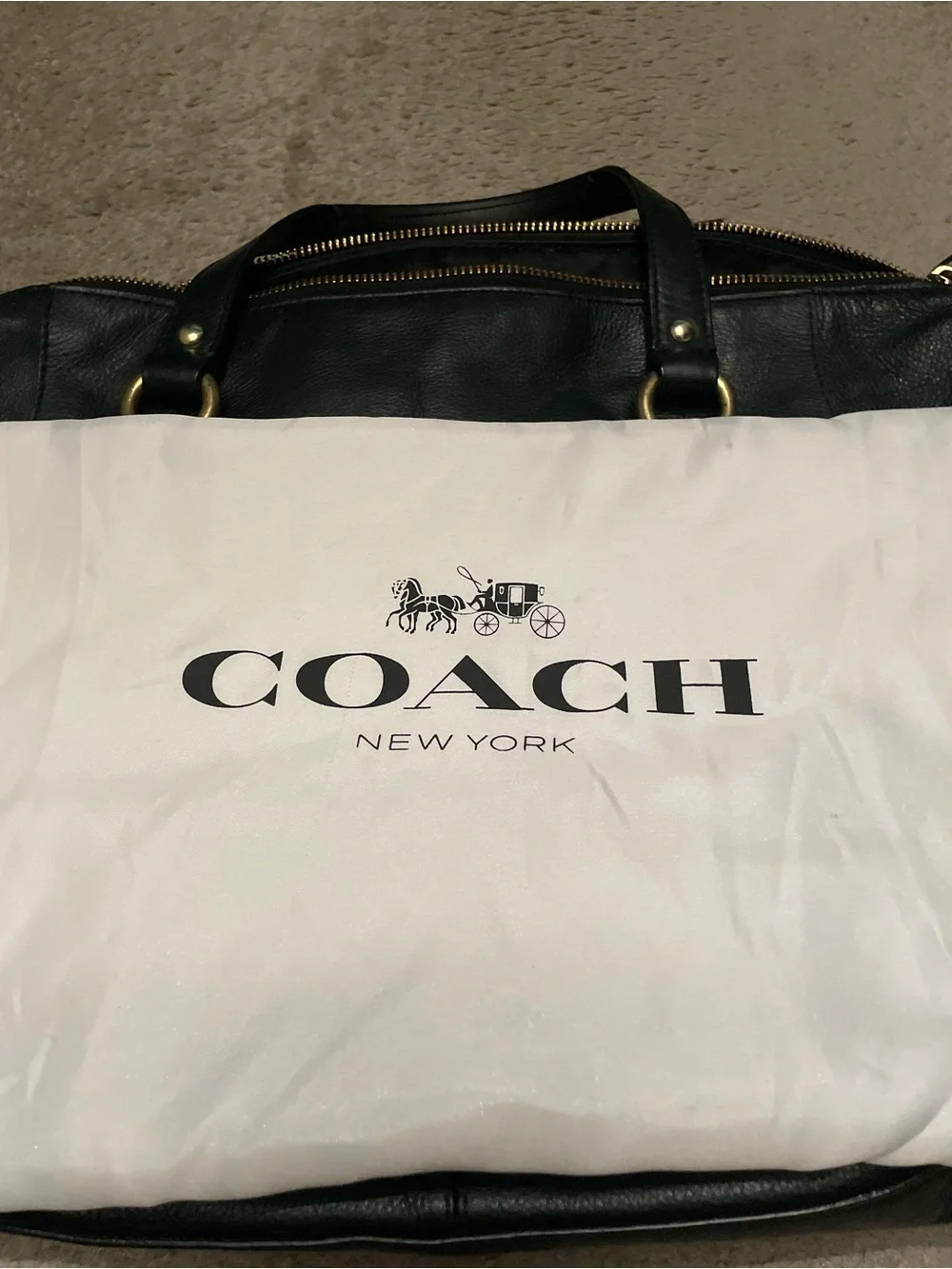 Coach Black Leather Satchel with Gold-Tone Hardware